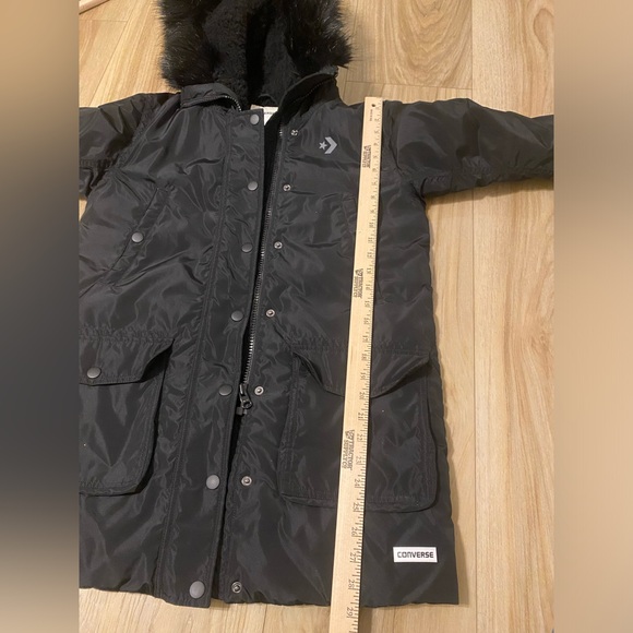 Converse Size XS Puffer Coat Black, W/Faux Fur Rimmed Hood And Pockets - Picture 9 of 13